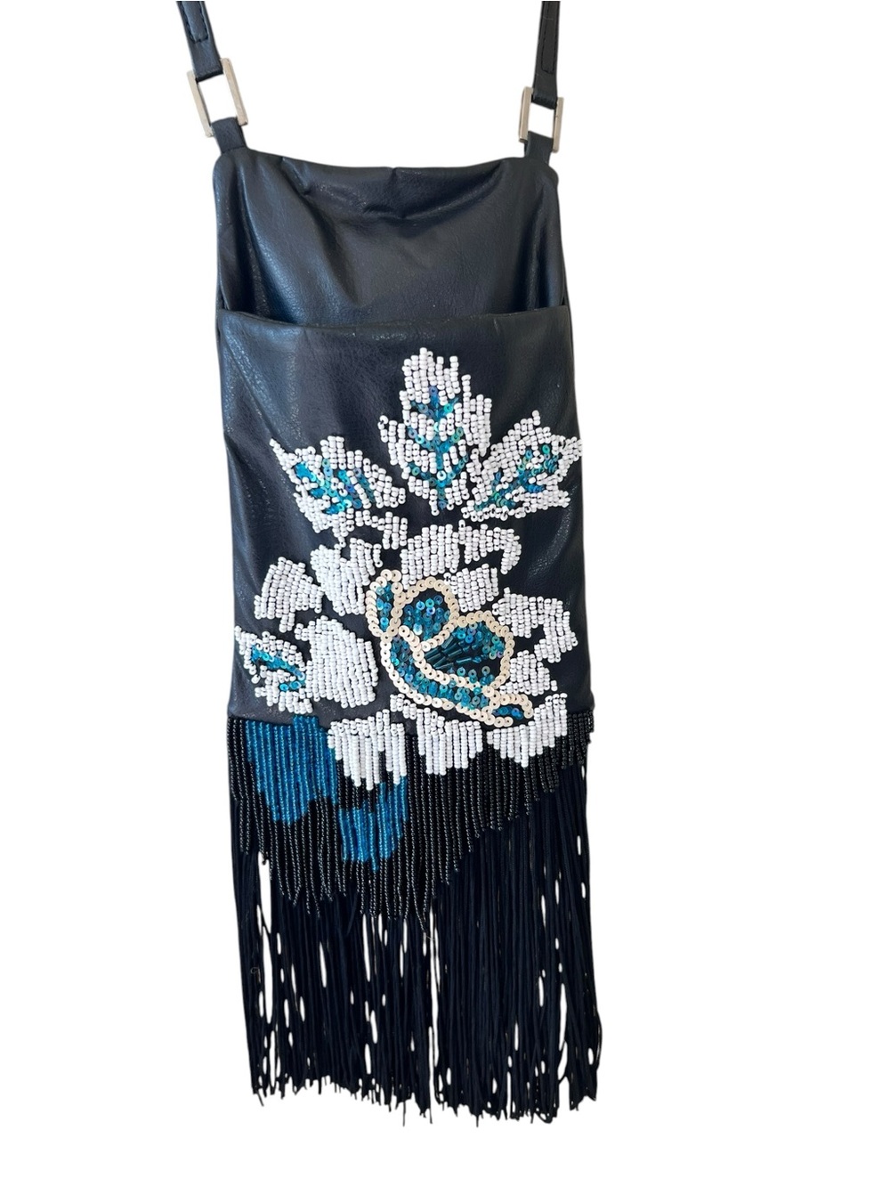 Cache Black Small Beaded Flower Bag with Beaded Fringe - Picture 4 of 13